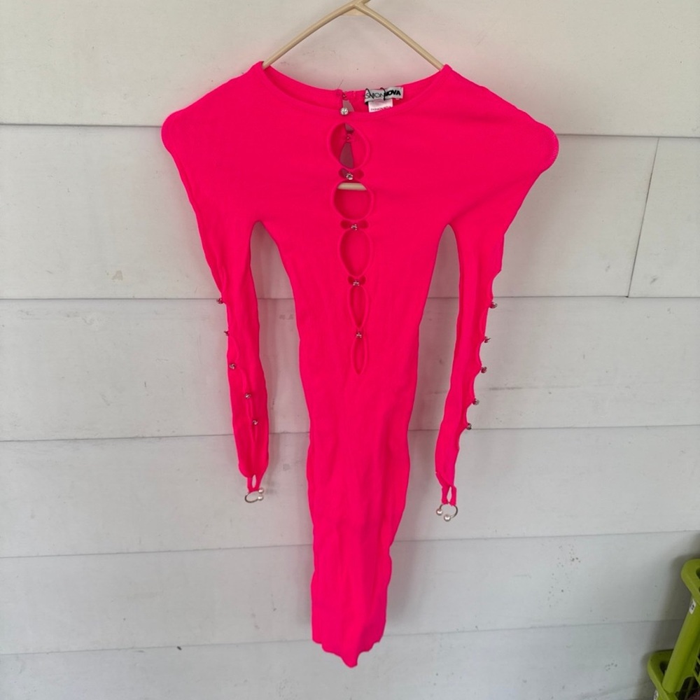 Fashion Nova Neon Pink Cutout Dress with Ring Accents